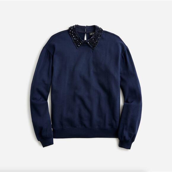 J. CREW Crewneck Sweatshirt Crystal Peter Pan Collar Navy Blue Sz XL {L11} - Picture 1 of 6